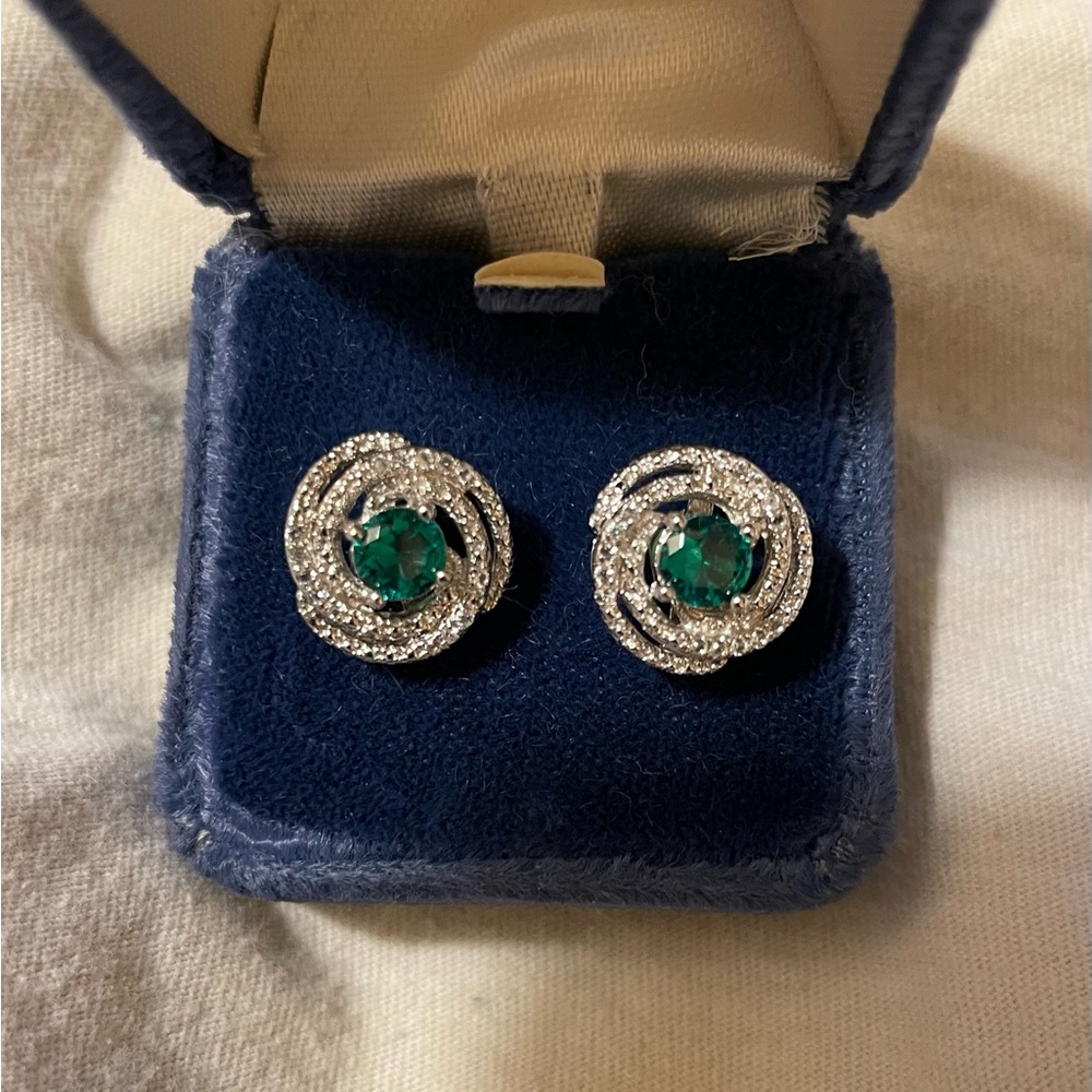 JTV sterling silver Cz and emerald Cz earrings